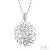 1/3 Ctw Floral Lattice Lovebright Round Cut Diamond Pendant With Chain in 14K White Gold