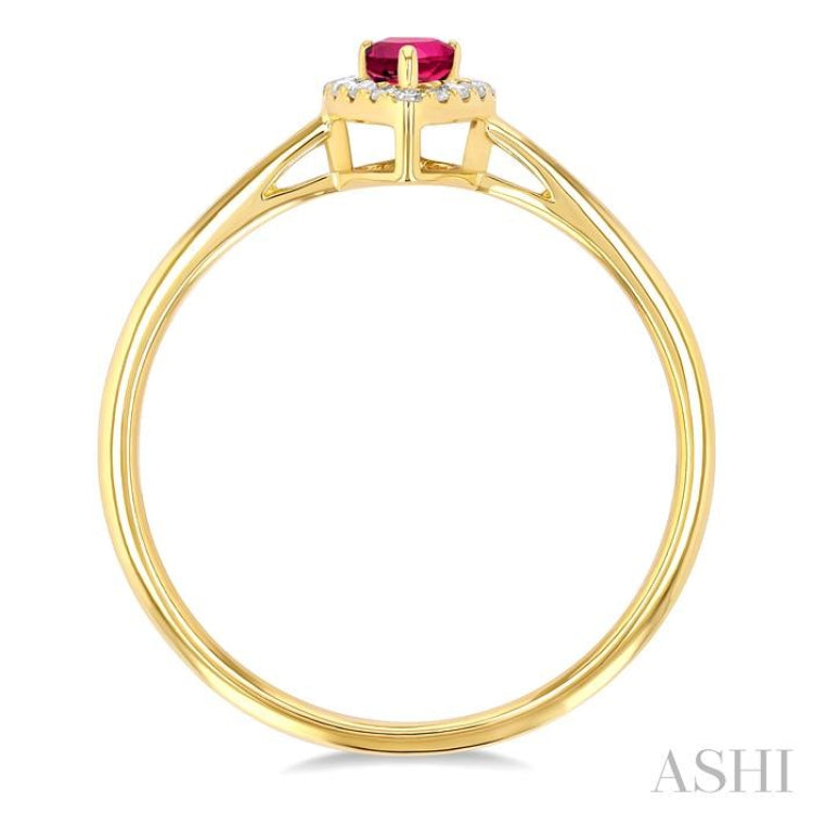 5x3 MM Pear Shape Pink Tourmaline and 1/20 Ctw Single Cut Diamond Halo Semi-Precious Ring in 14K Yellow Gold
