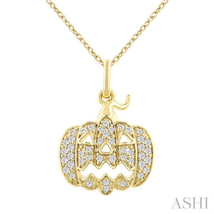 1/6 Ctw Petite Pumpkin Single Cut Diamond Fashion Pendant With Chain in 10K Yellow Gold