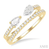 1/2 ctw Split Twin Row Lovebright Pear and Round Cut Diamond Fashion Ring in 14K Yellow and White Gold