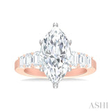 1 1/4 ctw Marquise Shape Emerald and Round Cut Diamond Semi Mount Engagement Ring in 14K Rose and White Gold