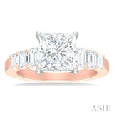 1 1/4 ctw Princess Shape Emerald and Round Cut Diamond Semi Mount Engagement Ring in 14K Rose and White Gold