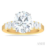 1 1/4 ctw Oval Shape Emerald and Round Cut Diamond Semi Mount Engagement Ring in 14K Yellow and White Gold