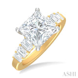 1 1/4 ctw Princess Shape Emerald and Round Cut Diamond Semi Mount Engagement Ring in 14K Yellow and White Gold