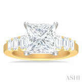 1 1/4 ctw Princess Shape Emerald and Round Cut Diamond Semi Mount Engagement Ring in 14K Yellow and White Gold