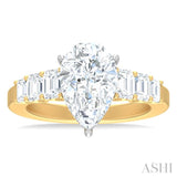 1 1/4 ctw Pear Shape Emerald and Round Cut Diamond Semi Mount Engagement Ring in 14K Yellow and White Gold