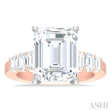 1 1/4 Ctw Emerald Shape Emerald and Round Cut Diamond Semi Mount Engagement Ring in 14K Rose and White Gold