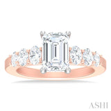 1 Ctw Emerald Shape Oval and Round Cut Diamond Semi Mount Engagement Ring in 14K Rose and White Gold