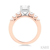 1 Ctw Emerald Shape Oval and Round Cut Diamond Semi Mount Engagement Ring in 14K Rose and White Gold