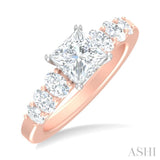 1 Ctw Princess Shape Oval and Round Cut Diamond Semi Mount Engagement Ring in 14K Rose and White Gold