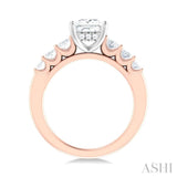 1 Ctw Princess Shape Oval and Round Cut Diamond Semi Mount Engagement Ring in 14K Rose and White Gold