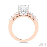 1 Ctw Princess Shape Oval and Round Cut Diamond Semi Mount Engagement Ring in 14K Rose and White Gold