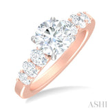 1 Ctw Round Shape Oval and Round Cut Diamond Semi Mount Engagement Ring in 14K Rose and White Gold