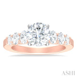 1 Ctw Round Shape Oval and Round Cut Diamond Semi Mount Engagement Ring in 14K Rose and White Gold