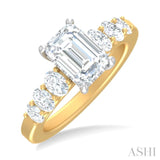 1 Ctw Emerald Shape Oval and Round Cut Diamond Semi Mount Engagement Ring in 14K Yellow and White Gold