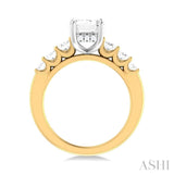1 Ctw Emerald Shape Oval and Round Cut Diamond Semi Mount Engagement Ring in 14K Yellow and White Gold