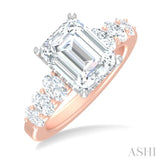 1 1/4 Ctw Emerald Shape Oval and Round Cut Diamond Semi Mount Engagement Ring in 14K Rose and White Gold