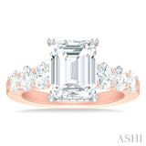 1 1/4 Ctw Emerald Shape Oval and Round Cut Diamond Semi Mount Engagement Ring in 14K Rose and White Gold