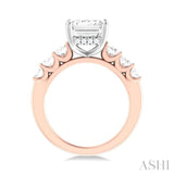1 1/4 Ctw Emerald Shape Oval and Round Cut Diamond Semi Mount Engagement Ring in 14K Rose and White Gold