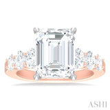 1 1/4 Ctw Emerald Shape Oval and Round Cut Diamond Semi Mount Engagement Ring in 14K Rose and White Gold