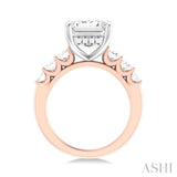 1 1/4 Ctw Emerald Shape Oval and Round Cut Diamond Semi Mount Engagement Ring in 14K Rose and White Gold