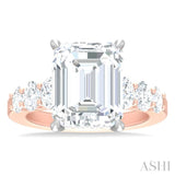 1 1/4 Ctw Emerald Shape Oval and Round Cut Diamond Semi Mount Engagement Ring in 14K Rose and White Gold