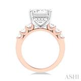 1 1/4 Ctw Emerald Shape Oval and Round Cut Diamond Semi Mount Engagement Ring in 14K Rose and White Gold