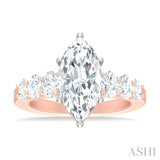 1 1/4 Ctw Marquise Shape Oval and Round Cut Diamond Semi Mount Engagement Ring in 14K Rose and White Gold