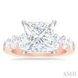1 1/4 Ctw Princess Shape Oval and Round Cut Diamond Semi Mount Engagement Ring in 14K Rose and White Gold