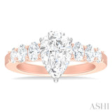 1 Ctw Pear Shape Oval and Round Cut Diamond Semi Mount Engagement Ring in 14K Rose and White Gold