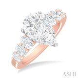 1 1/4 Ctw Pers Shape Oval and Round Cut Diamond Semi Mount Engagement Ring in 14K Rose and White Gold