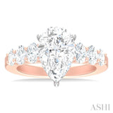 1 1/4 Ctw Pers Shape Oval and Round Cut Diamond Semi Mount Engagement Ring in 14K Rose and White Gold