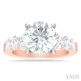 1 1/4 Ctw Round Shape Oval and Round Cut Diamond Semi Mount Engagement Ring in 14K Rose and White Gold