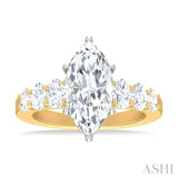 1 1/4 Ctw Marquise Shape Oval and Round Cut Diamond Semi Mount Engagement Ring in 14K Yellow and White Gold