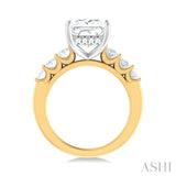 1 1/4 Ctw Princess Shape Oval and Round Cut Diamond Semi Mount Engagement Ring in 14K Yellow and White Gold