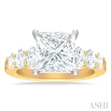 1 1/4 Ctw Princess Shape Oval and Round Cut Diamond Semi Mount Engagement Ring in 14K Yellow and White Gold