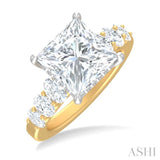 1 1/4 Ctw Princess Shape Oval and Round Cut Diamond Semi Mount Engagement Ring in 14K Yellow and White Gold