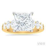 1 1/4 Ctw Princess Shape Oval and Round Cut Diamond Semi Mount Engagement Ring in 14K Yellow and White Gold