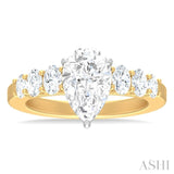 1 Ctw Pear Shape Oval and Round Cut Diamond Semi Mount Engagement Ring in 14K Yellow and White Gold