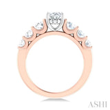 1 ctw Oval Shape Round Cut Diamond Semi Mount Engagement Ring in 14K Rose and White Gold