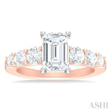 1 1/10 Ctw Emerald Shape Round Cut Diamond Semi Mount Engagement Ring in 14K Rose and White Gold
