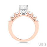 1 1/10 Ctw Emerald Shape Round Cut Diamond Semi Mount Engagement Ring in 14K Rose and White Gold