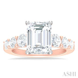 1 1/5 Ctw Emerald Shape Round Cut Diamond Semi Mount Engagement Ring in 14K Rose and White Gold