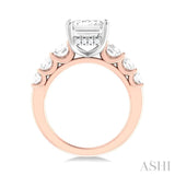 1 1/5 Ctw Emerald Shape Round Cut Diamond Semi Mount Engagement Ring in 14K Rose and White Gold