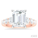1 1/4 Ctw Emerald Shape Round Cut Diamond Semi Mount Engagement Ring in 14K Rose and White Gold