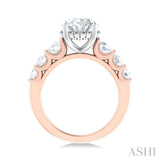 1 1/4 ctw Oval Shape Round Cut Diamond Semi Mount Engagement Ring in 14K Rose and White Gold