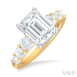 1 1/5 Ctw Emerald Shape Round Cut Diamond Semi Mount Engagement Ring in 14K Yellow and White Gold