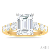 1 1/5 Ctw Emerald Shape Round Cut Diamond Semi Mount Engagement Ring in 14K Yellow and White Gold