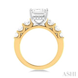 1 1/5 Ctw Emerald Shape Round Cut Diamond Semi Mount Engagement Ring in 14K Yellow and White Gold