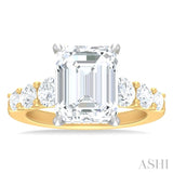 1 1/4 Ctw Emerald Shape Round Cut Diamond Semi Mount Engagement Ring in 14K Yellow and White Gold